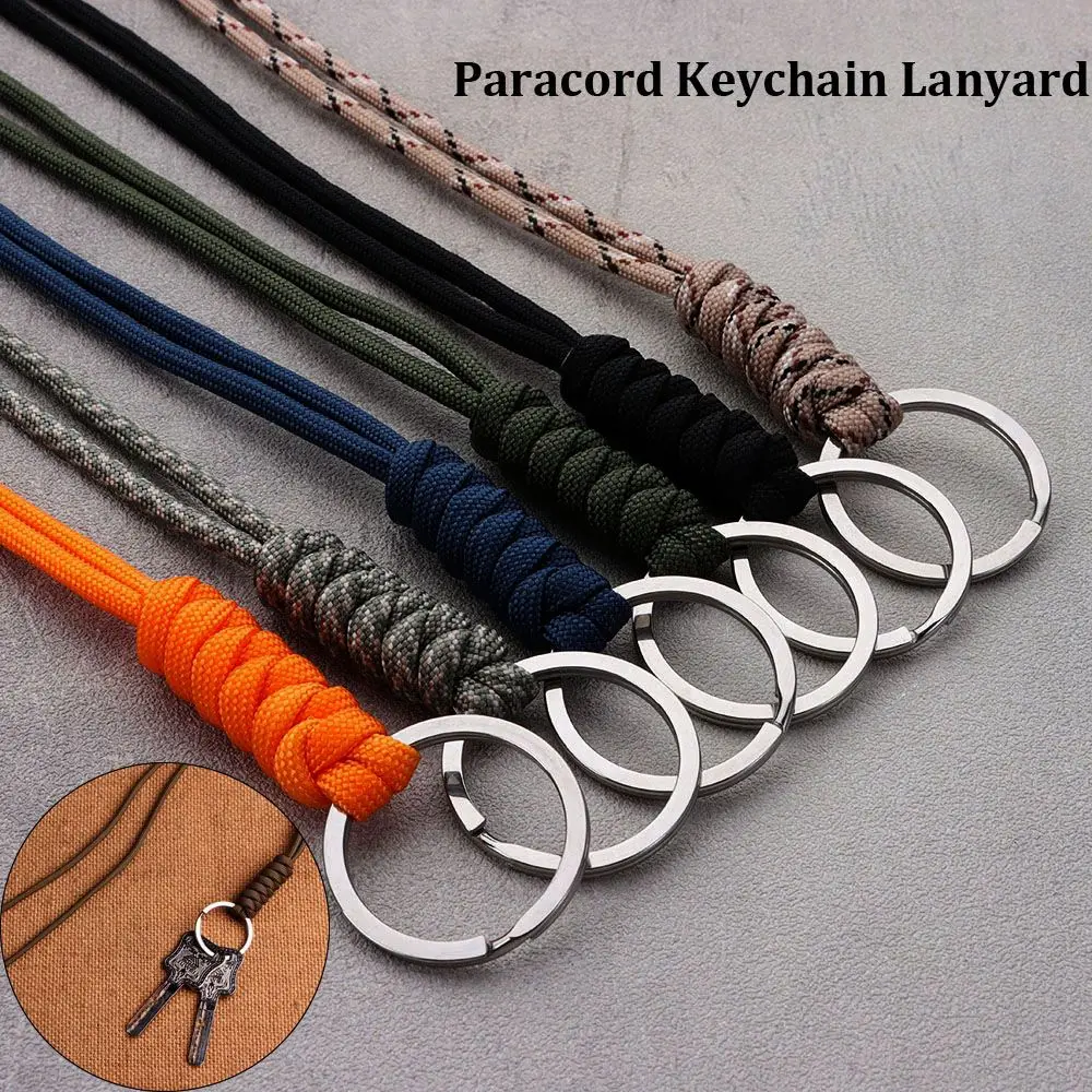 Paracord Keychain Lanyard Round Buckle High Strength Parachute Cord Self-Defense Emergency Survival Backpack Key Ring