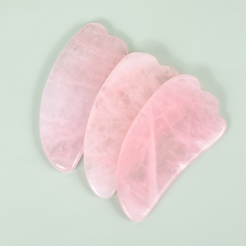 Rose Quartz Gouache Scraper Gua Sha Massage For Face Natural Gouache Stone GuaSha Massage Tools Body Facial Jade Massager Set