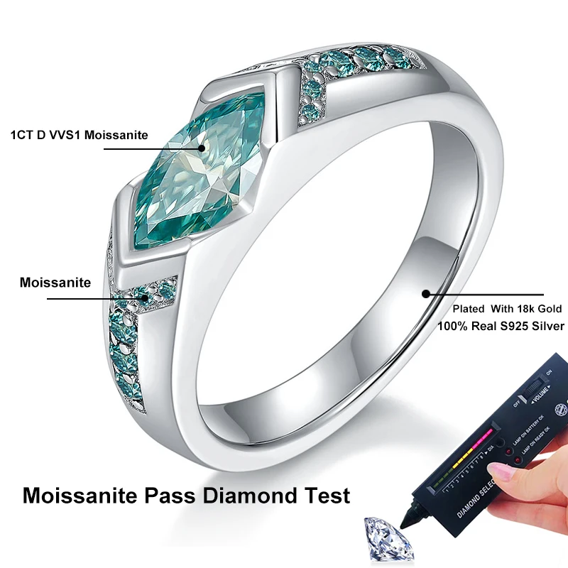 NeeTim Full Green Oval Moissanite Ring Lab Diamond S925 Sterling Sliver Wedding Band Engagement Party Rings For Women Gifts