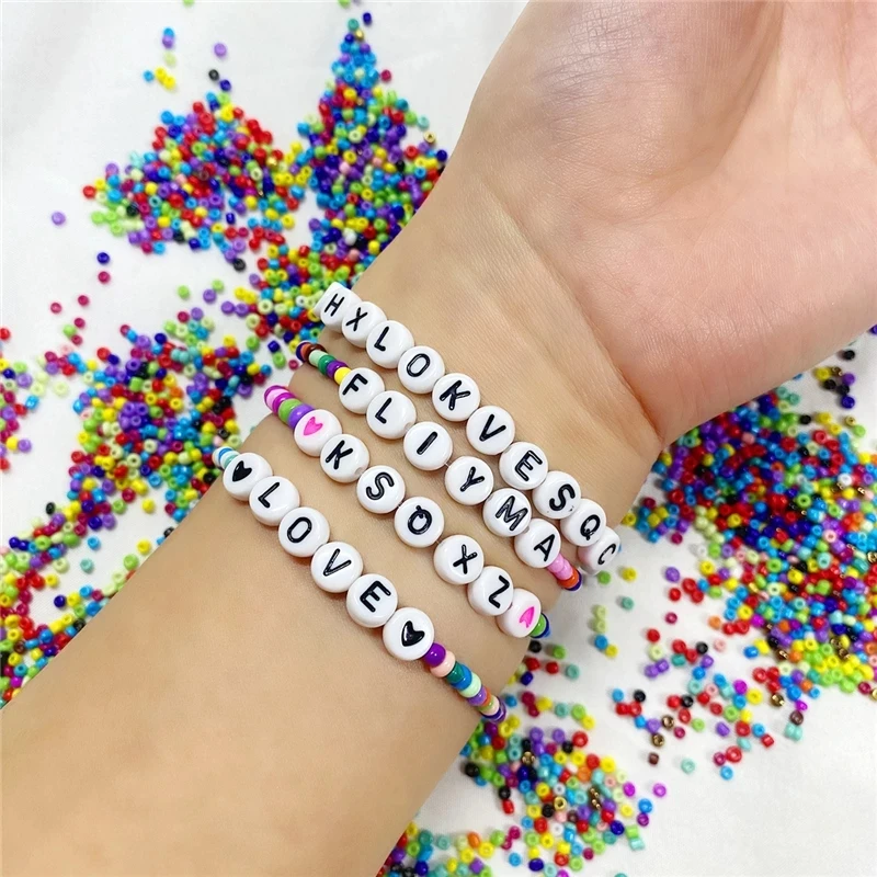 24Grids Letter Acrylic Beads Box Glass Seed Beads Kits With Cord DIY Bracelet Jewelry Making Kits Bead Crafts Accessories