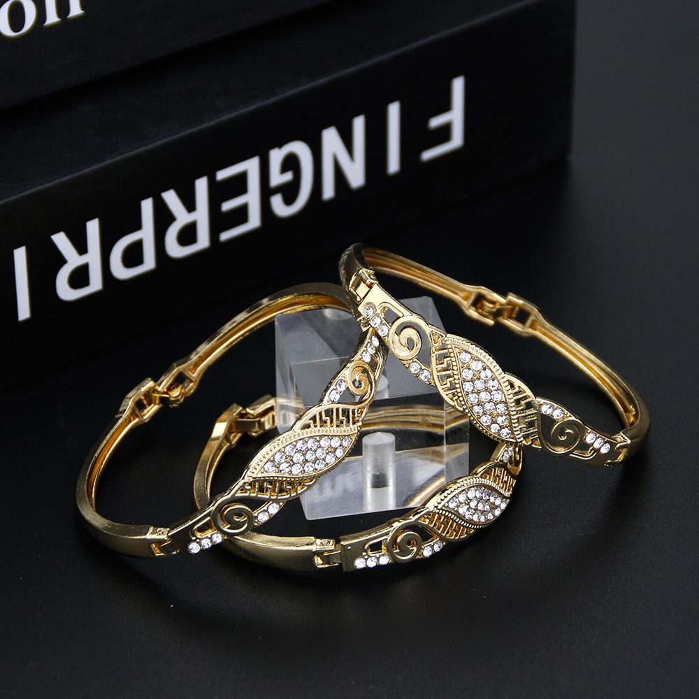 Sunspicems Arabic Thin Bracelet Sets Women Crystal Wrist Bangle Gold Color Bride Wedding Jewelry Morocco Bracelet Festival Gift