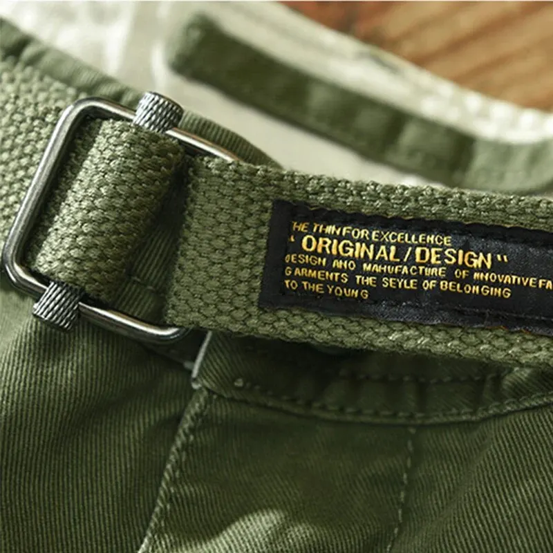 New American Solid Color Retro Casual Pants Men's Cotton Loose Mid-Waist Cargo Pocket Large Size Haren Pants Fashion Retro Pants