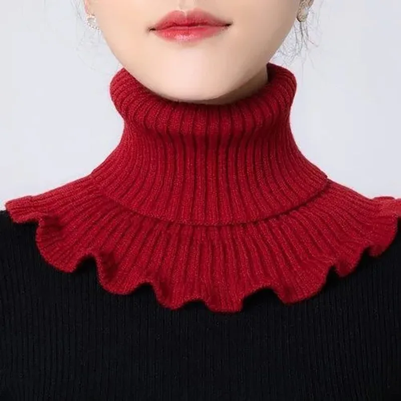 New Winter Knitted Warm Neckerchief For Women Solid Color Ruffle Scarf Soft Outdoor Knitting Warmer Neck Collar Pullover Scarves c8f0e 5 625ec