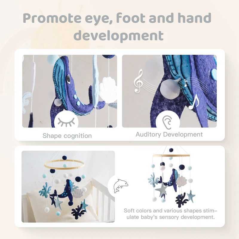 Mobiles# Baby Rattles Toys 0-12 Months Musical Newborn Cute Whale Animal Crib Bed Bell Mobile Toddler Rattles Carousel For Cots Kids Gift Q240525