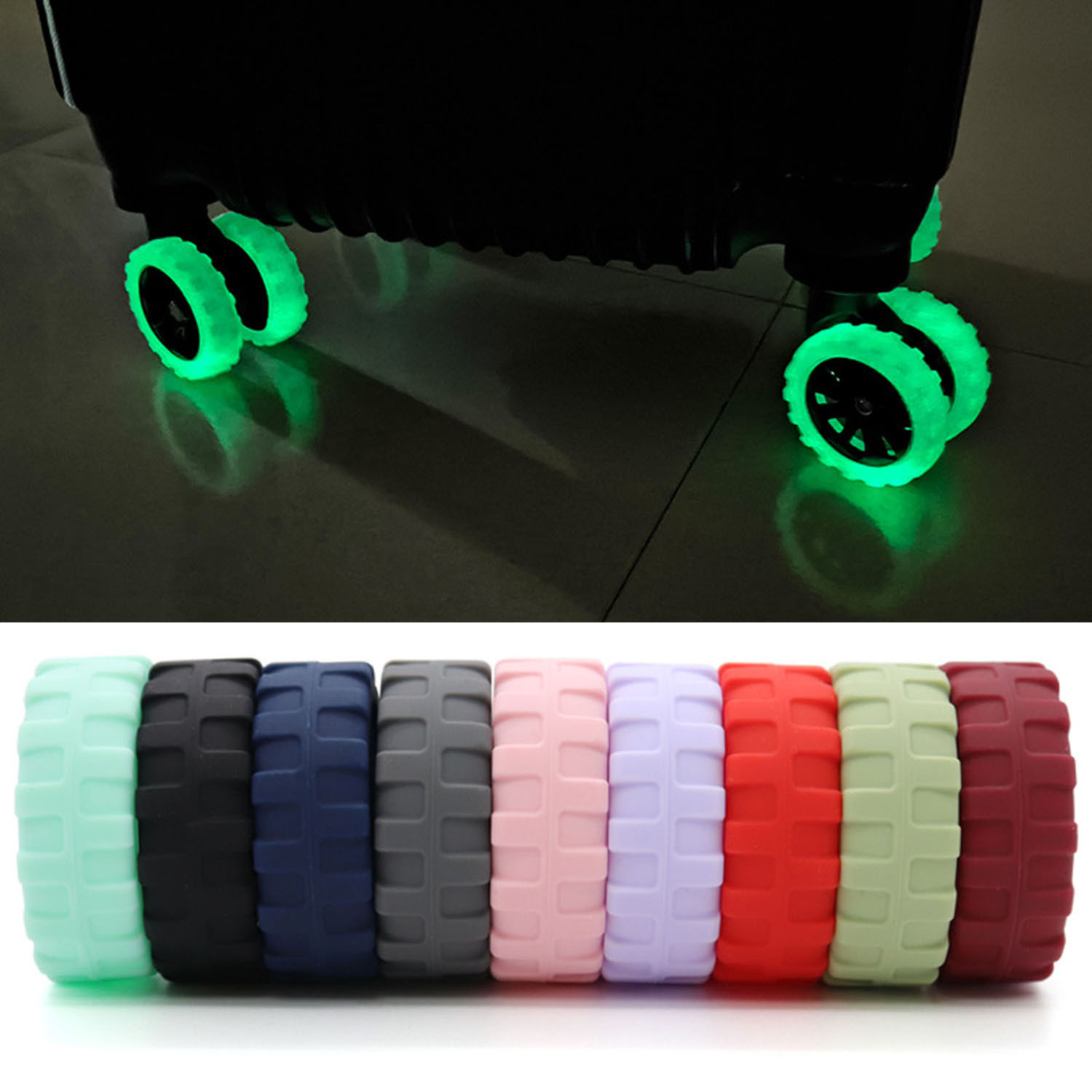 1PCS Luggage Wheels Protector Fluorescence Silicone Wheels Caster Travel Suitcase Reduce Noise Wheels Guard Cover Accessories