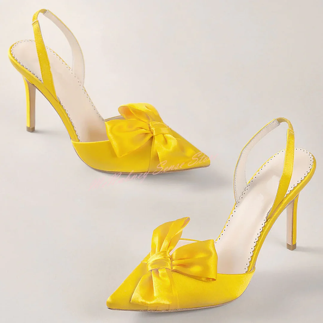 Silk Solid Knot Pumps Pointy Toe Stiletto Heels Slingback Slip On New Style Women Shoes Summer Party Wedding Pumps Designer Shoe