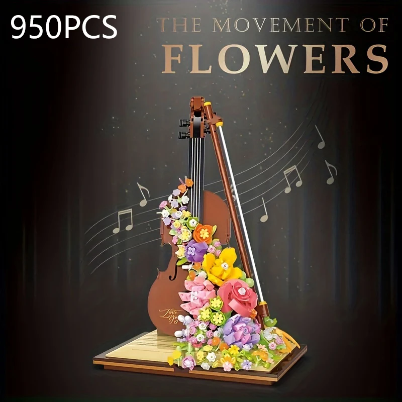 Preserved Flower Piano Violin Building Blocks Creative Musical Instrument Bouquet Waterfall Assemble Model Girl Christmas Gifts