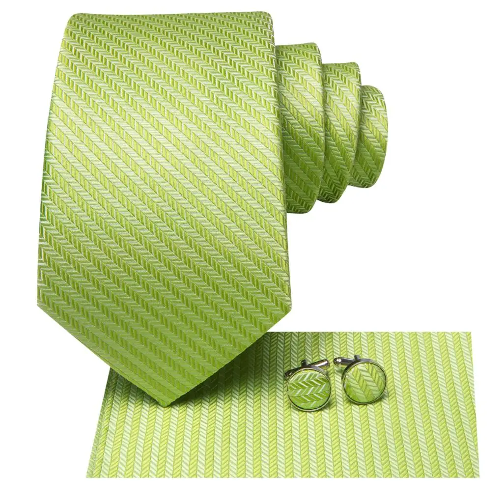 Striped Green Tie For Men 2023 New Elegant Mens Necktie Pocket Square Cufflinks Groom Wedding Accessorie Hi-Tie Design Wholesale
