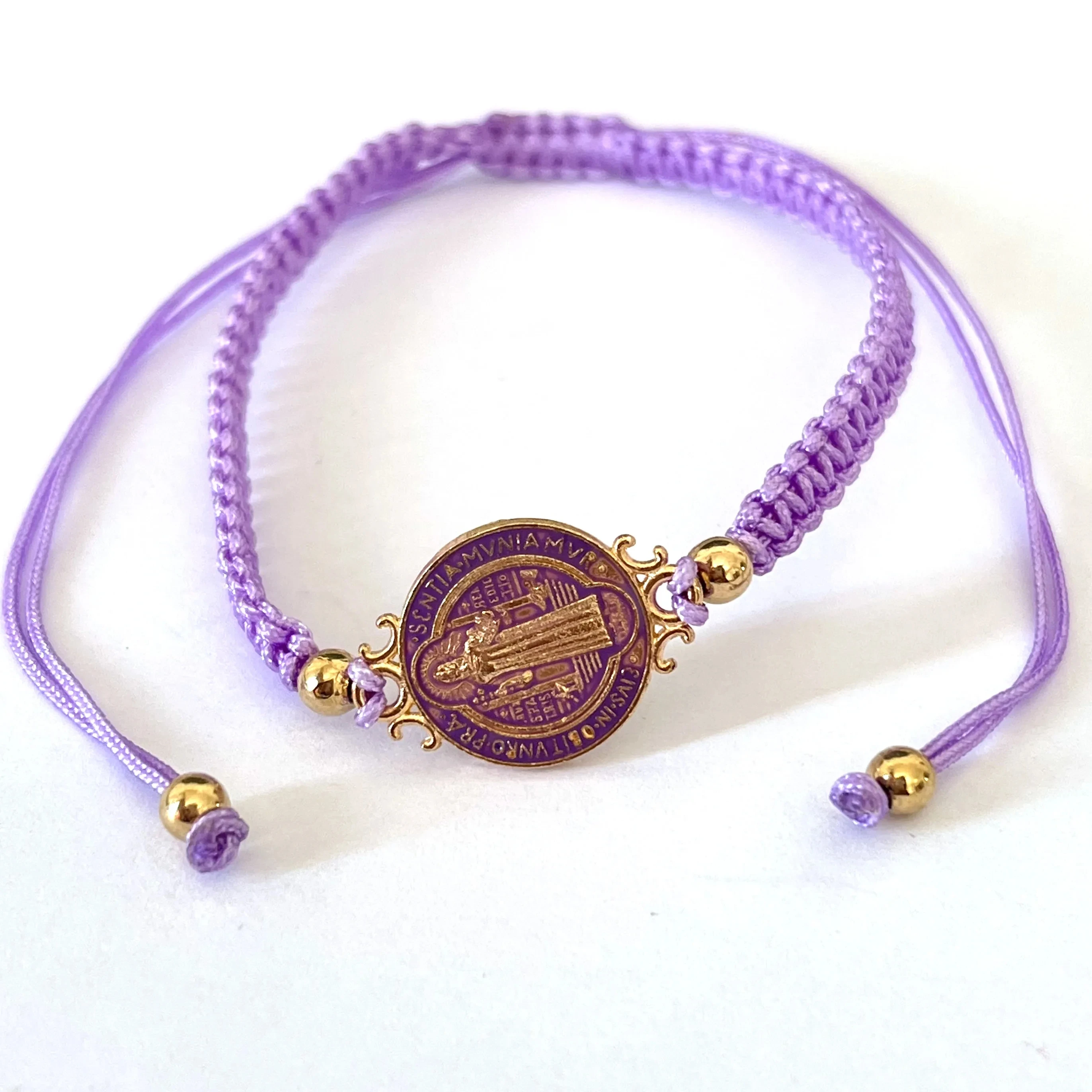 1 Pcs Size Adjustable Colorful Gold Plated Saint Benedict Handmade Weave Rope Religious Bracelet For Prayer Or Given As A Gift