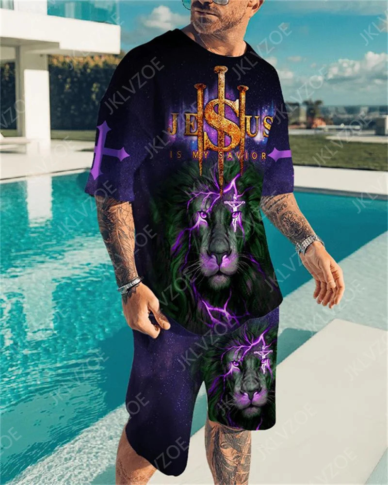 Summer Men T shirts Fashion Suit The Lion King Men Set Tracksuit For Man Oversized Clothes 3D Print T-shirt Shorts Sportswear 240521