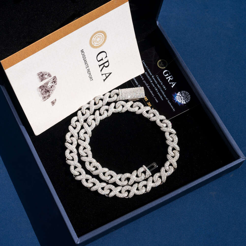 New Design 13mm Fire Jewelry Pass Tester Sier Iced Out Hip Hop VVS1 Moissanite Dia Cuban Link Chain