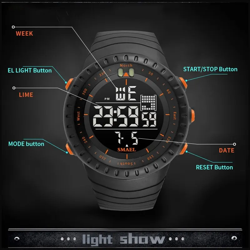 SMAEL Brand Men's Digital Watches 2023 Luxury Waterproof Modern Clock Male Date LED Chronograph Electronic Wristwatches 1237