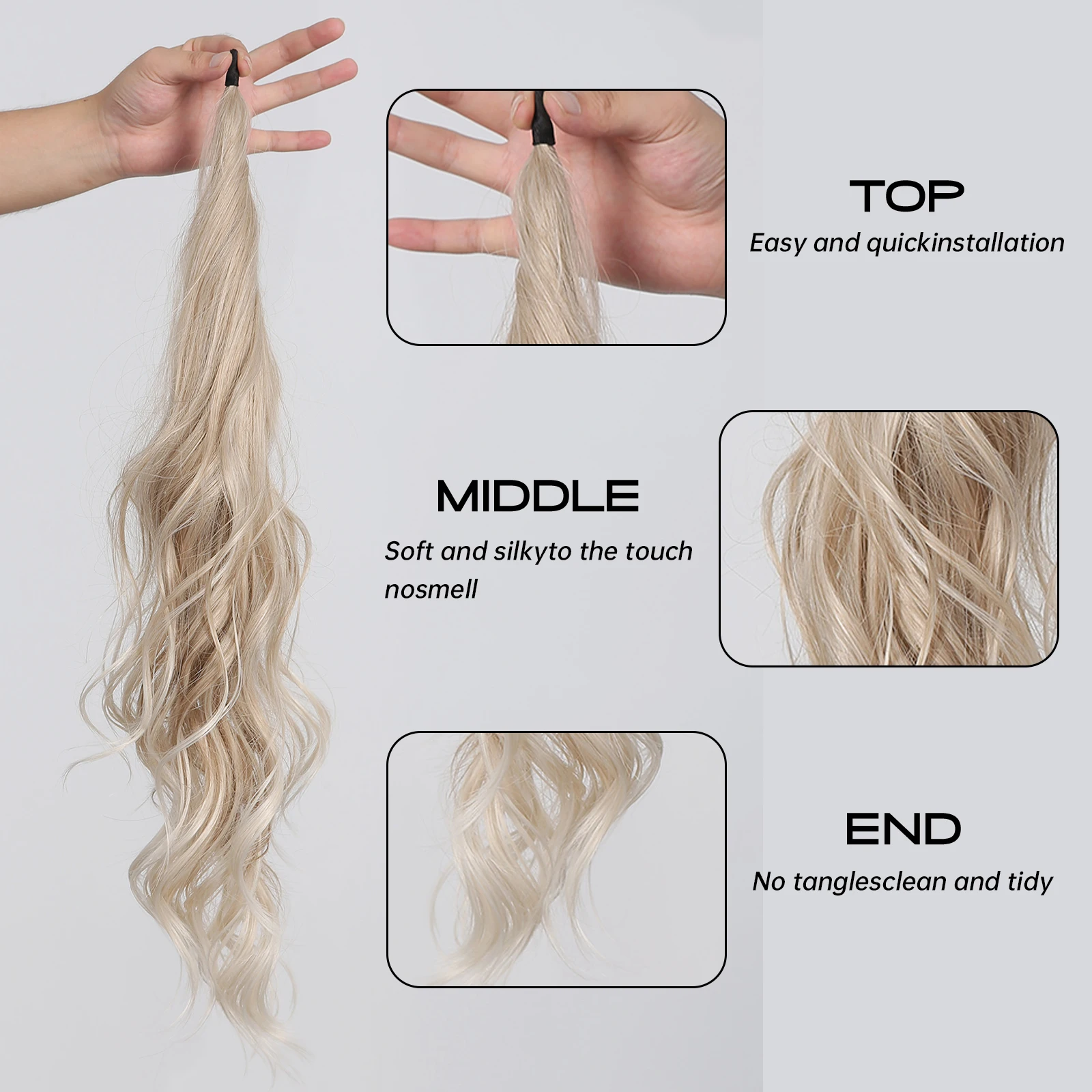 Flexible Wrap Around Ponytail Hair Extensions Synthetic Long Wavy Ponytail Hairpiece Blonde Pony for Women Daily Use Fake Hair