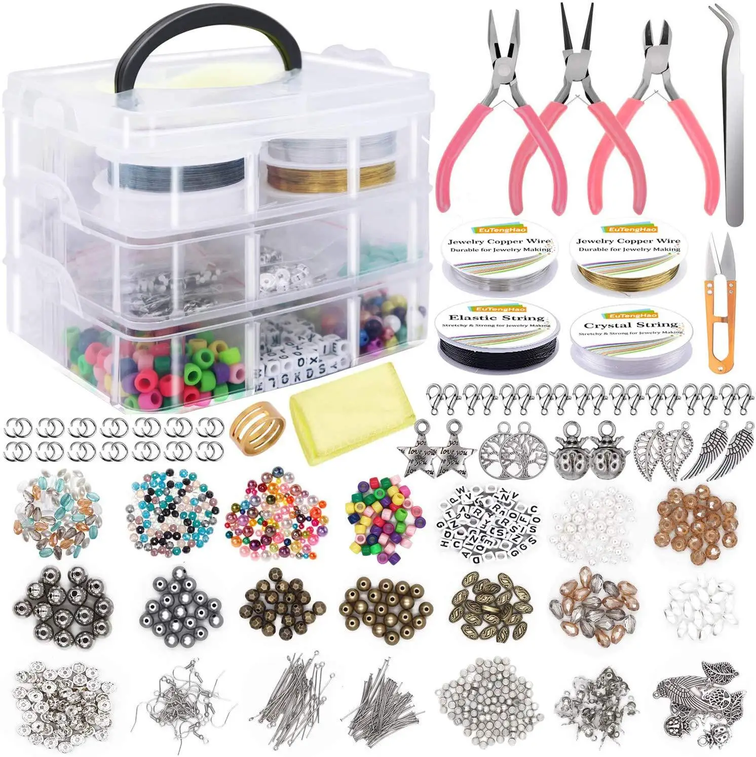 Jewelry Making Supplies Kit Includes Assorted Beads Jewelry Charms Finding Imitation-pearl Spacer Beads Wire Cord Pliers Caliper