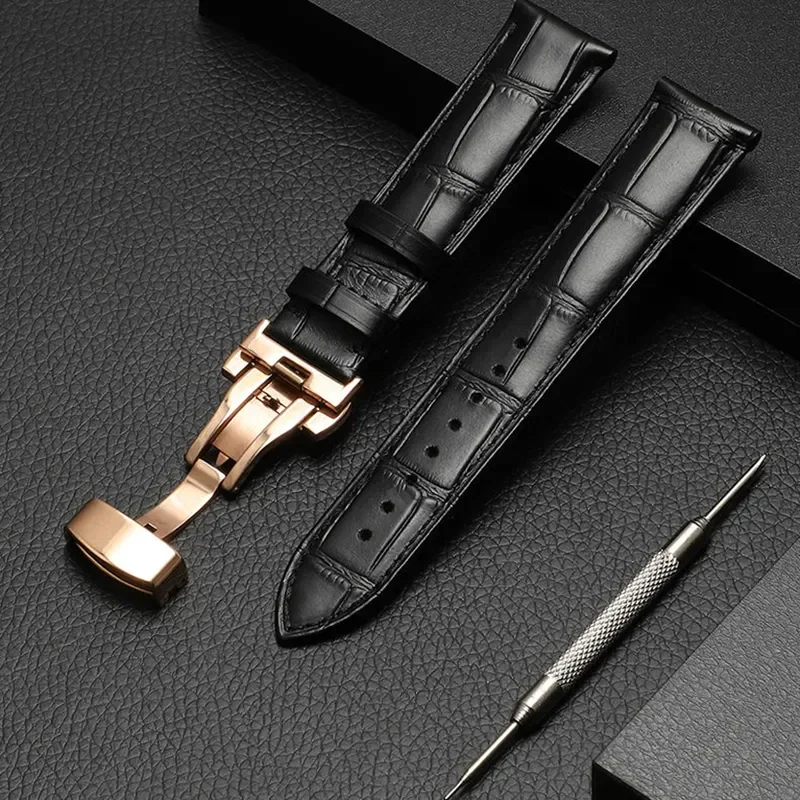 Genuine Leather Strap 20mm 22mm Watch Band with Watchband Box Butterfly Clasp Watchband Replacement Bracelet Watch Accessories