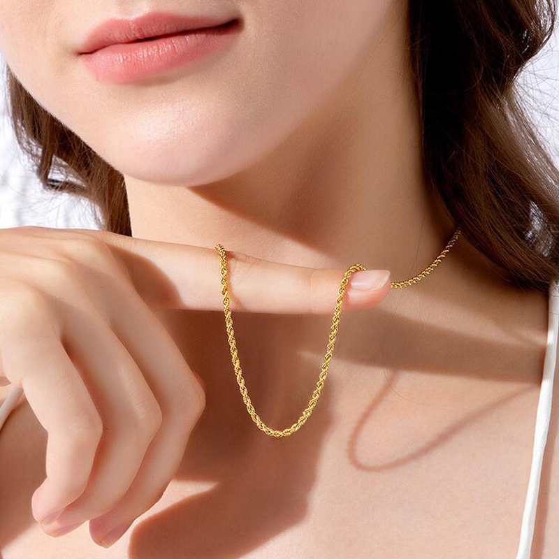 Real 18K Gold Twisted Chain Necklace Pure AU750 Simple Fashion Fine Jewelry Gift for Women