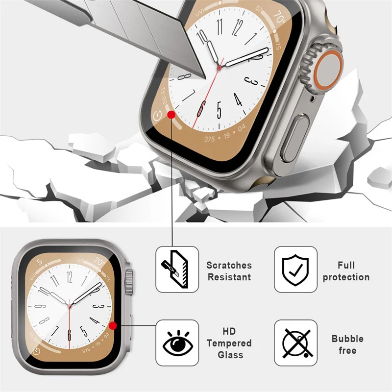 Tempered Glass Screen Protector For Apple Watch Case series 8 7 6 5 4 3 Change to Ultra iwatch Protective 45mm 44mm 41mm 42 40mm