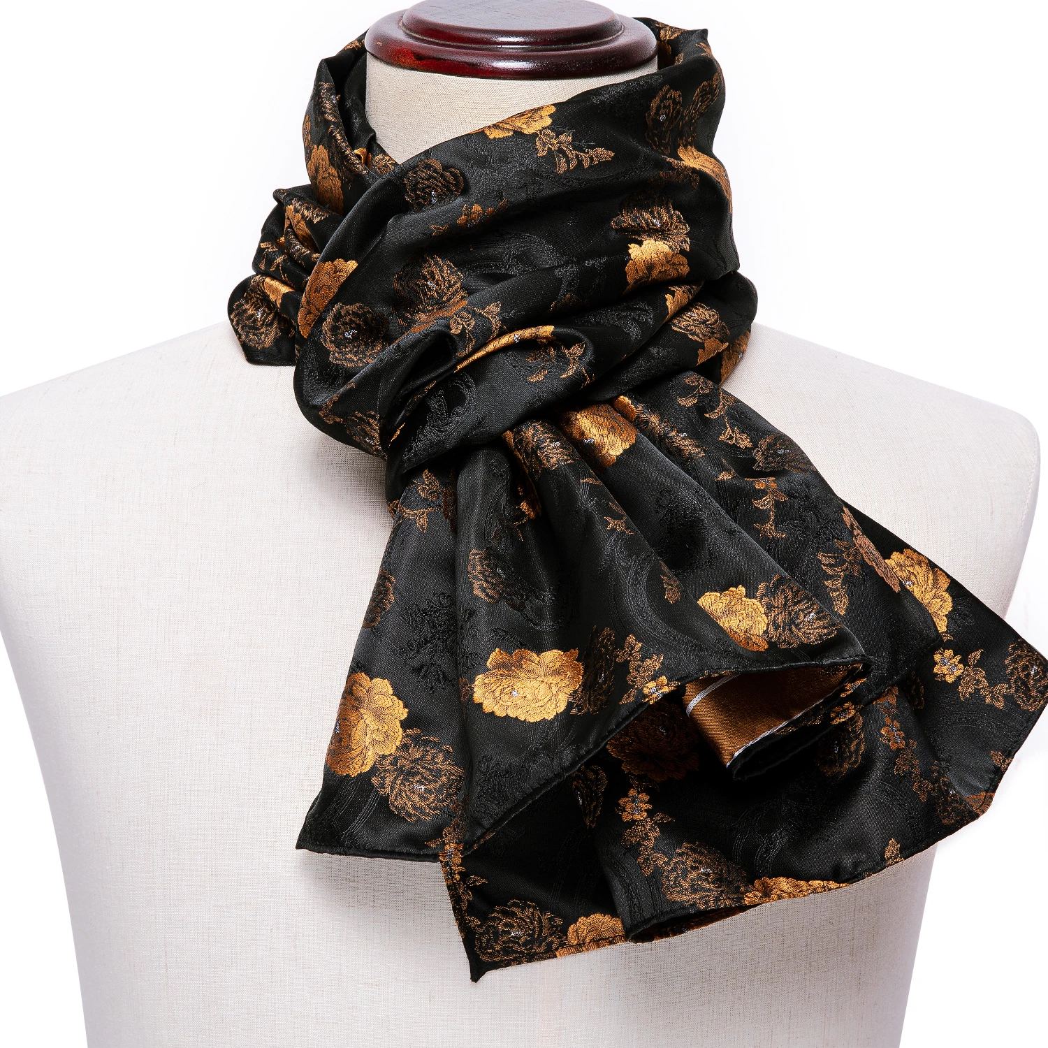 Fashion Silk Scarf For Men Black Gold Floral Spring Autumn Jacquard Accessories 160*50cm Business Party Barry.Wang Male Gift