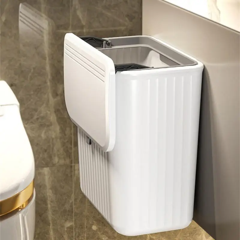 8/12L Bathroom Trash Can With Lid Kitchen Wall Mounted Waste Bin Large Capacity Recycling Garbage Basket Hanging Trash Bins