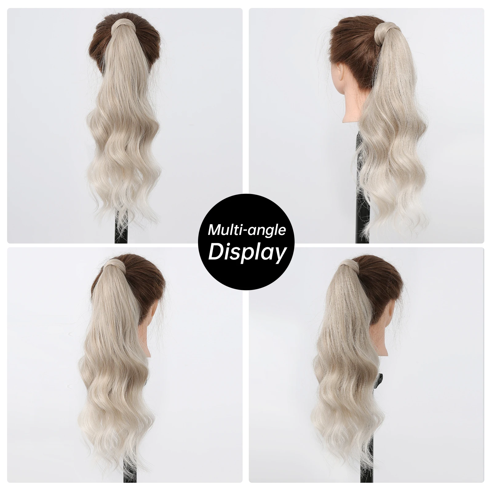 Flexible Wrap Around Ponytail Hair Extensions Synthetic Long Wavy Ponytail Hairpiece Blonde Pony for Women Daily Use Fake Hair