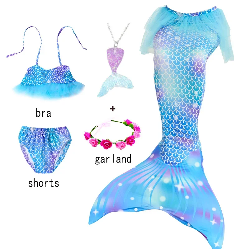 Girls Swimming Little Mermaid Tail Mermaid Costume Cosplay Children Swimsuit Fantasy Beach Bikini Can Add Monofin Fin