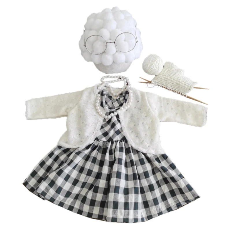 Newborn Photography Props Costume Infant Baby Girls Cosplay Grandma Clothes Photo Shooting Hat Outfits Dropshipping