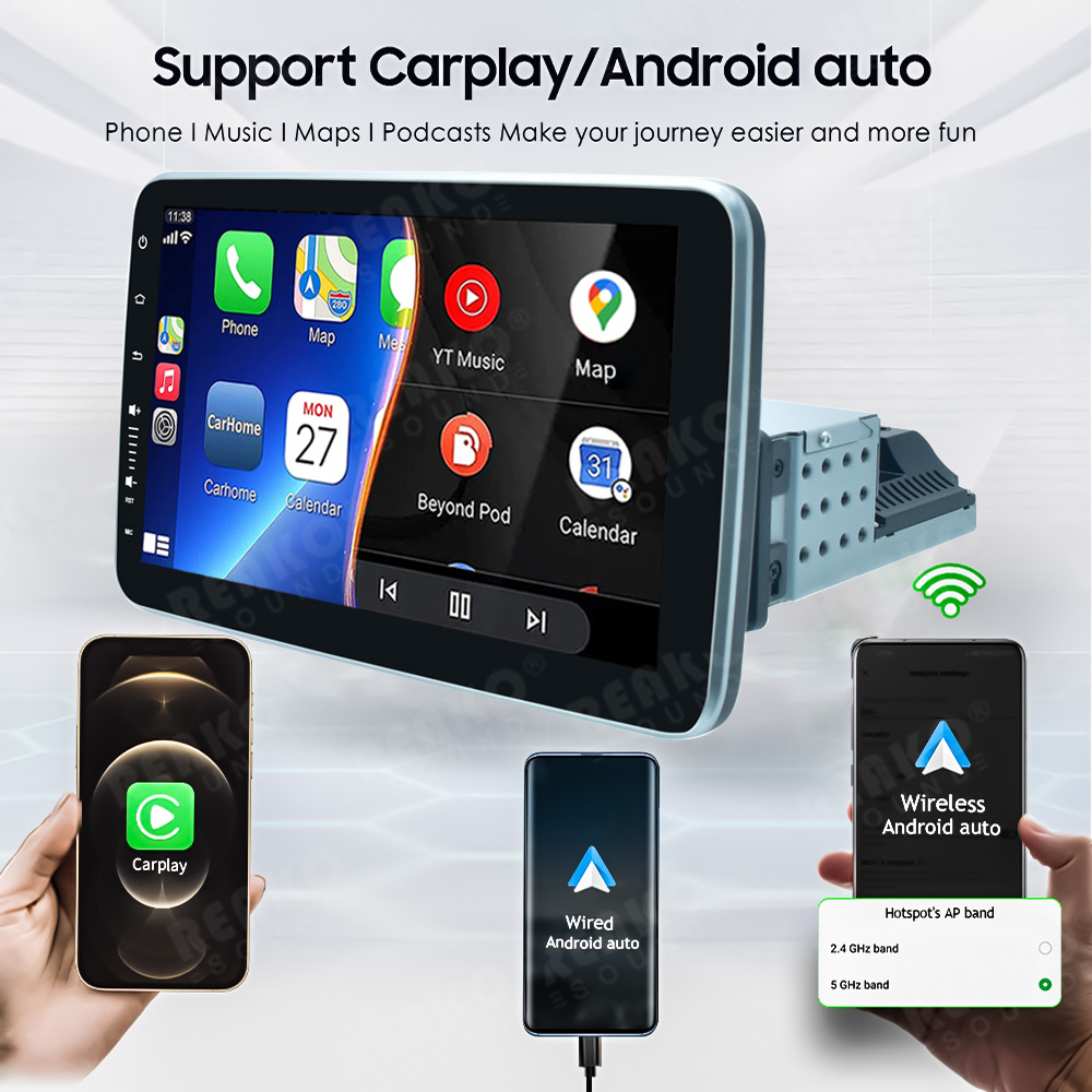 X-REAKO Universal 1 Din GPS Car Stereo Radio 9'' Android 12 Multimedia Player Carplay Android-auto 4G 8Core RDS 360 Rotatable