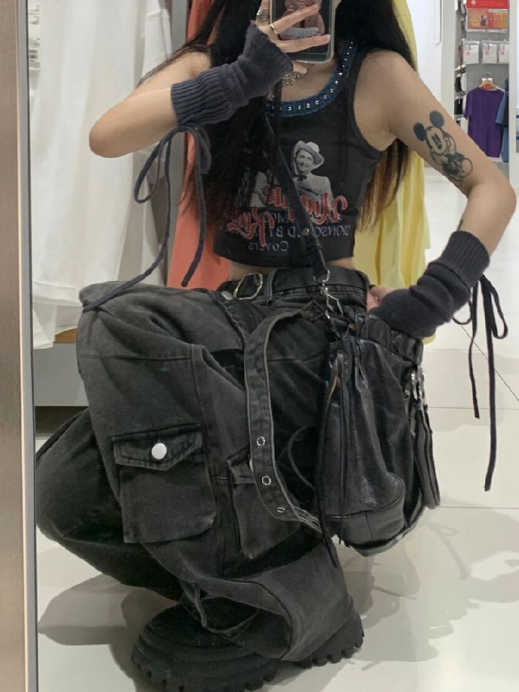 Y2k Cargo Jeans Pants Women Street Oversize Loose Multiple Pockets Female Pant 2024 Spring Fashion Vintage Hip Hop Denim Trouser