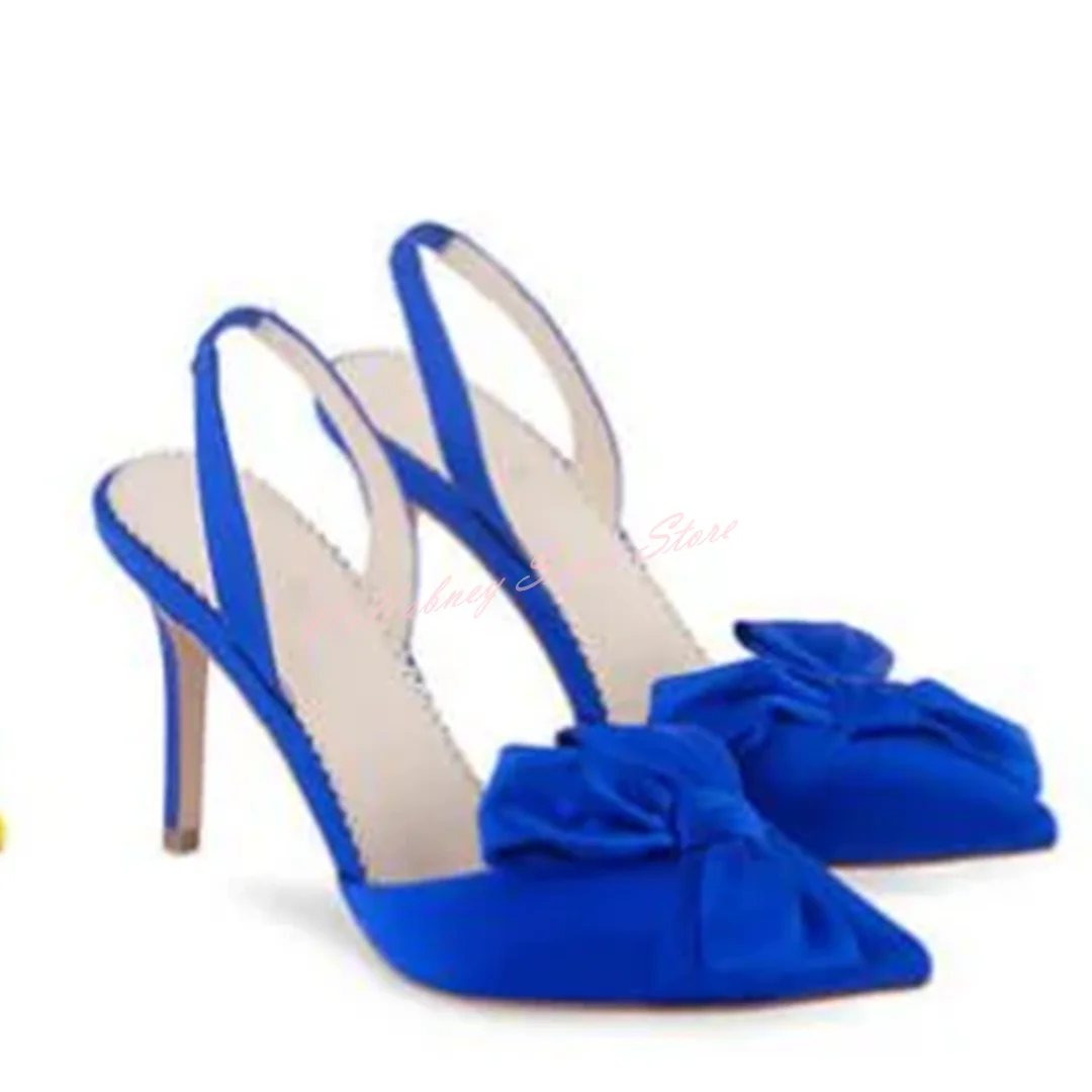 Silk Solid Knot Pumps Pointy Toe Stiletto Heels Slingback Slip On New Style Women Shoes Summer Party Wedding Pumps Designer Shoe