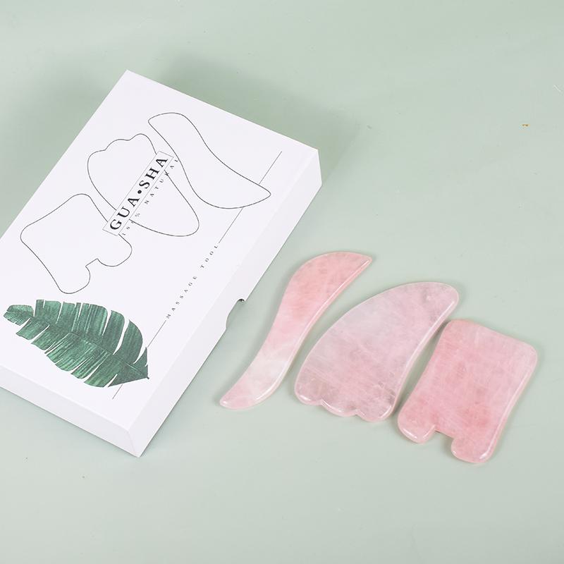 Rose Quartz Gouache Scraper Gua Sha Massage For Face Natural Gouache Stone GuaSha Massage Tools Body Facial Jade Massager Set