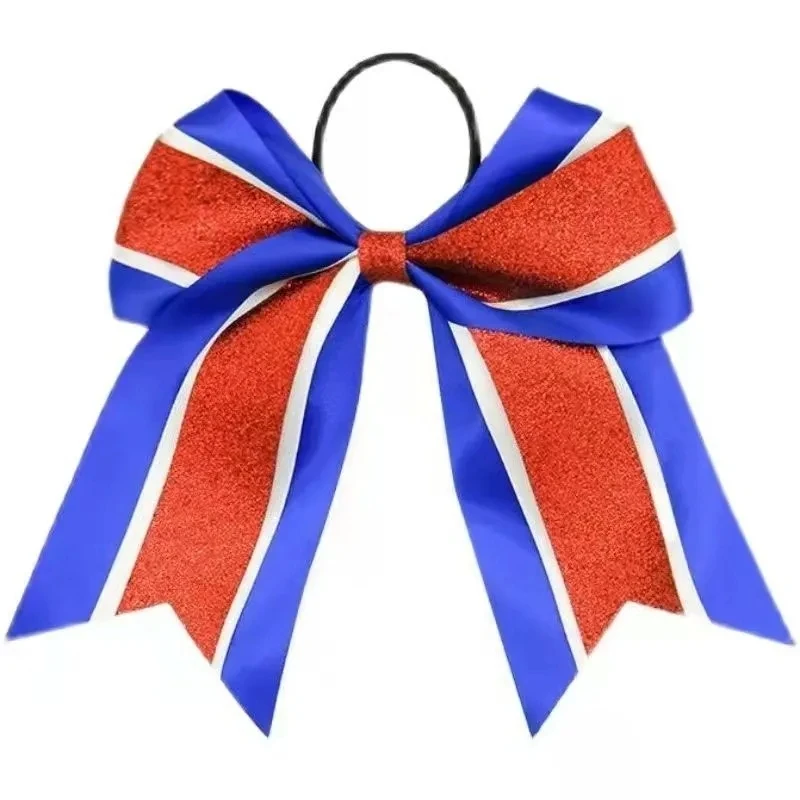Long Sleeves Blue Girl Cheerleading Costume Uniform Kids Women Cheerleader Dance Outfit Round Neckline Patchwork Style Pompoms
