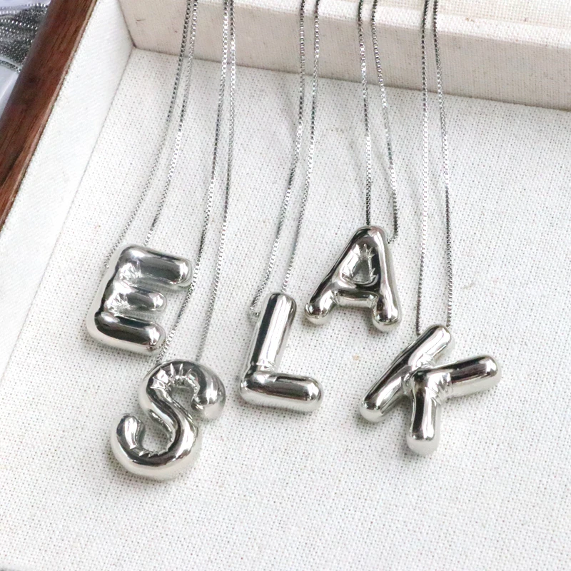 Silver Color Balloons 26 Initial Letter Pendant Necklace Personalized Alphabet Name Choker Necklace for Women Men Jewelry