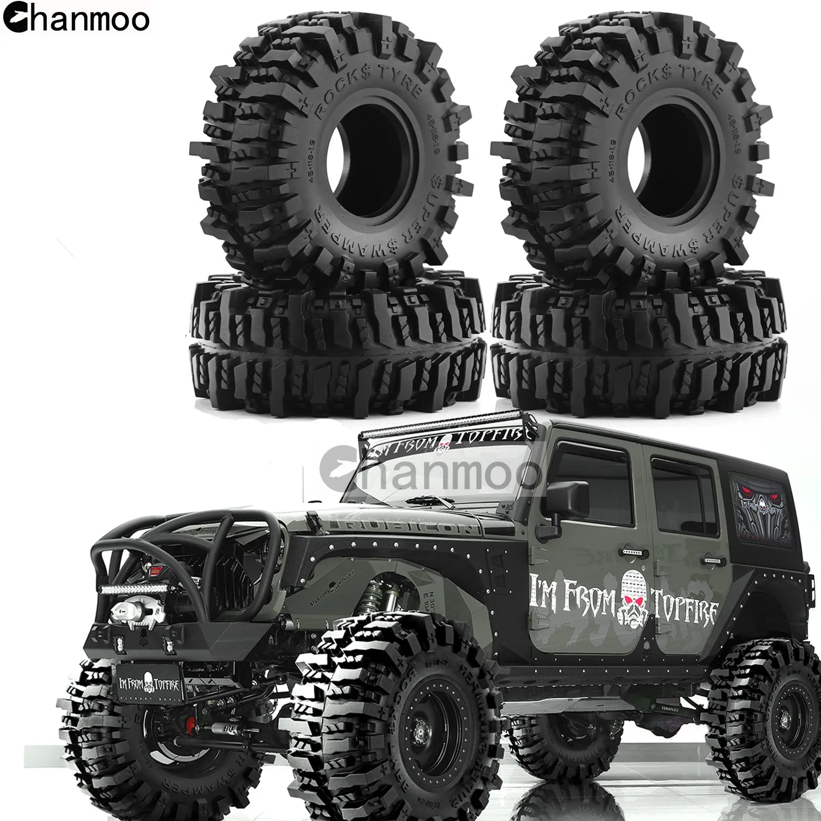 Chanmoo 1.9in Crawler Tires 118mm Wheel Rubber Tyre for 1:10 RC Car Axial Traxxas SCX10 II III TRX4 RC4WD D90 YK4102 Gen8 Redcat