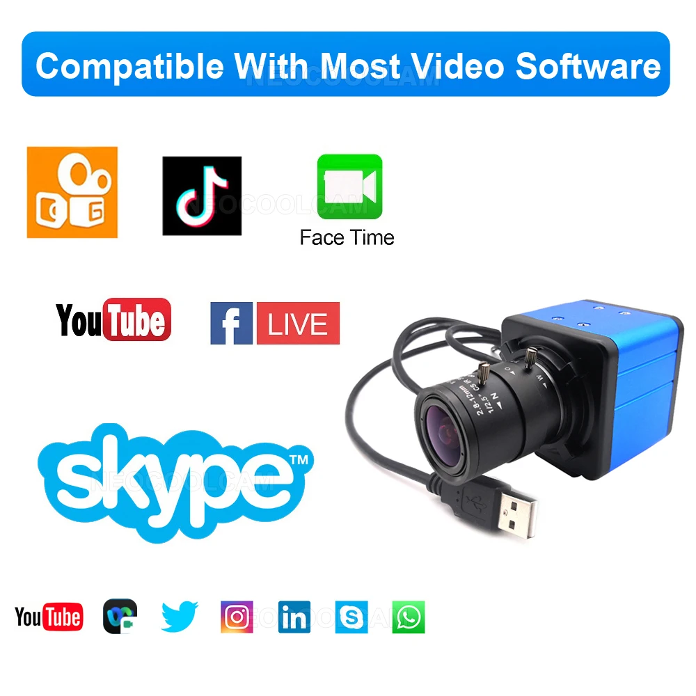 30fps Industrial 4K HD IMX415 Sensor USB Webcam 4MP F5253 /5MP IMX335 Sensor 2.8-12mm Varifocal lens UVC OTG PC Video Camera