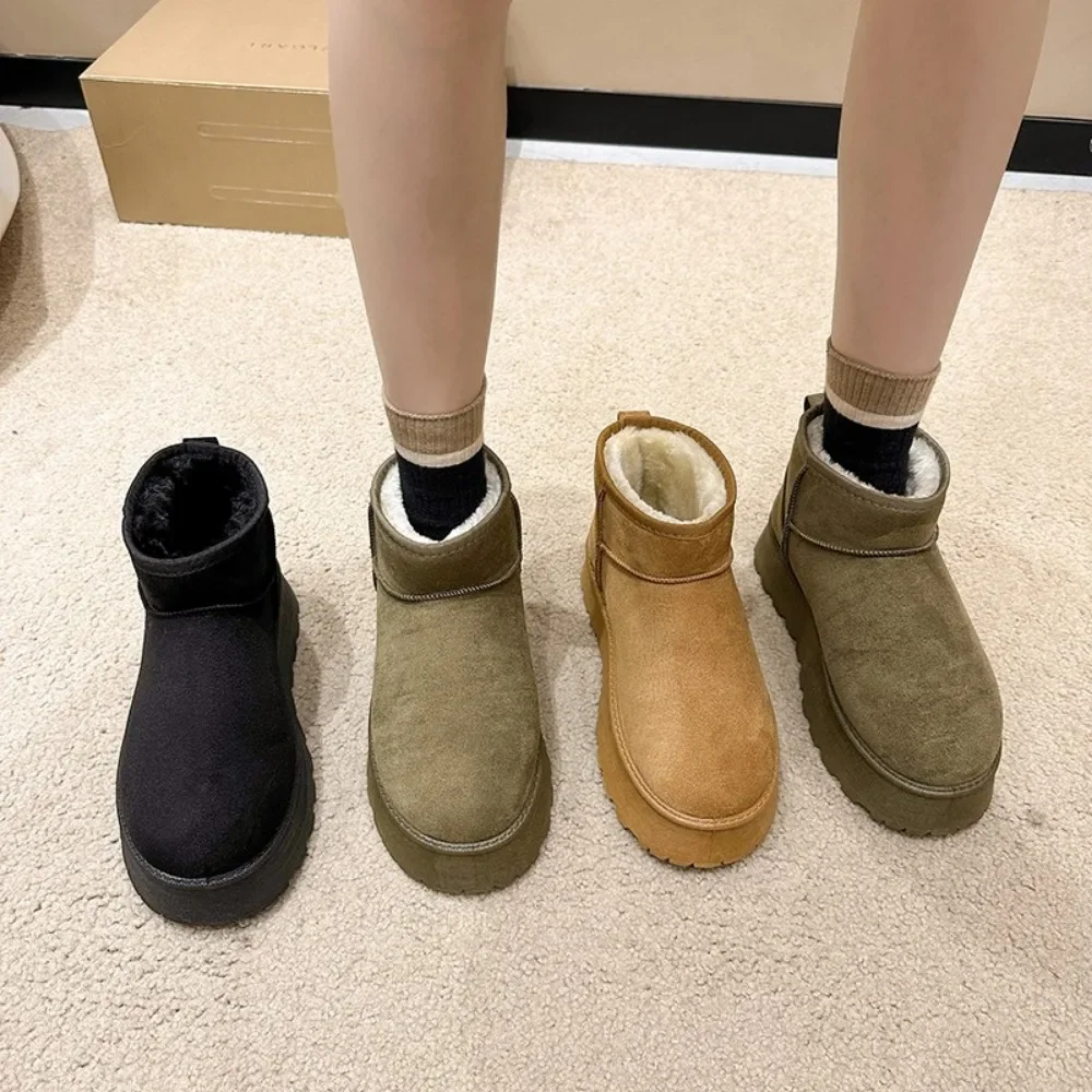 2024 New Mini Snow Boots Short Plush Warm Australian Fluffy Suede Thick Sole Boots Casual Non-slip Fur Chelsea Boots Botas Mujer