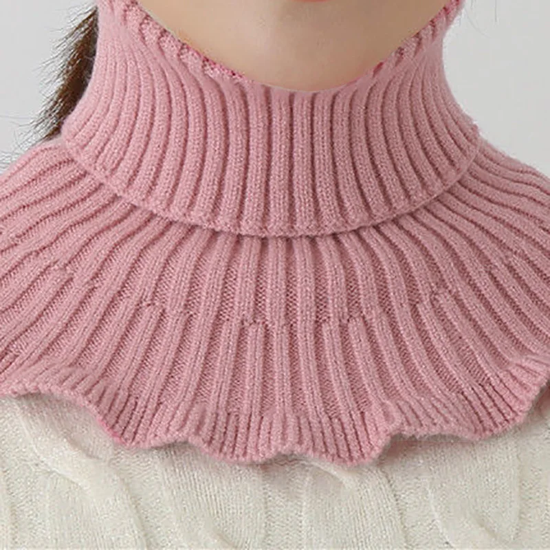 New Winter Knitted Warm Neckerchief For Women Solid Color Ruffle Scarf Soft Outdoor Knitting Warmer Neck Collar Pullover Scarves c8f0e 5 625ec