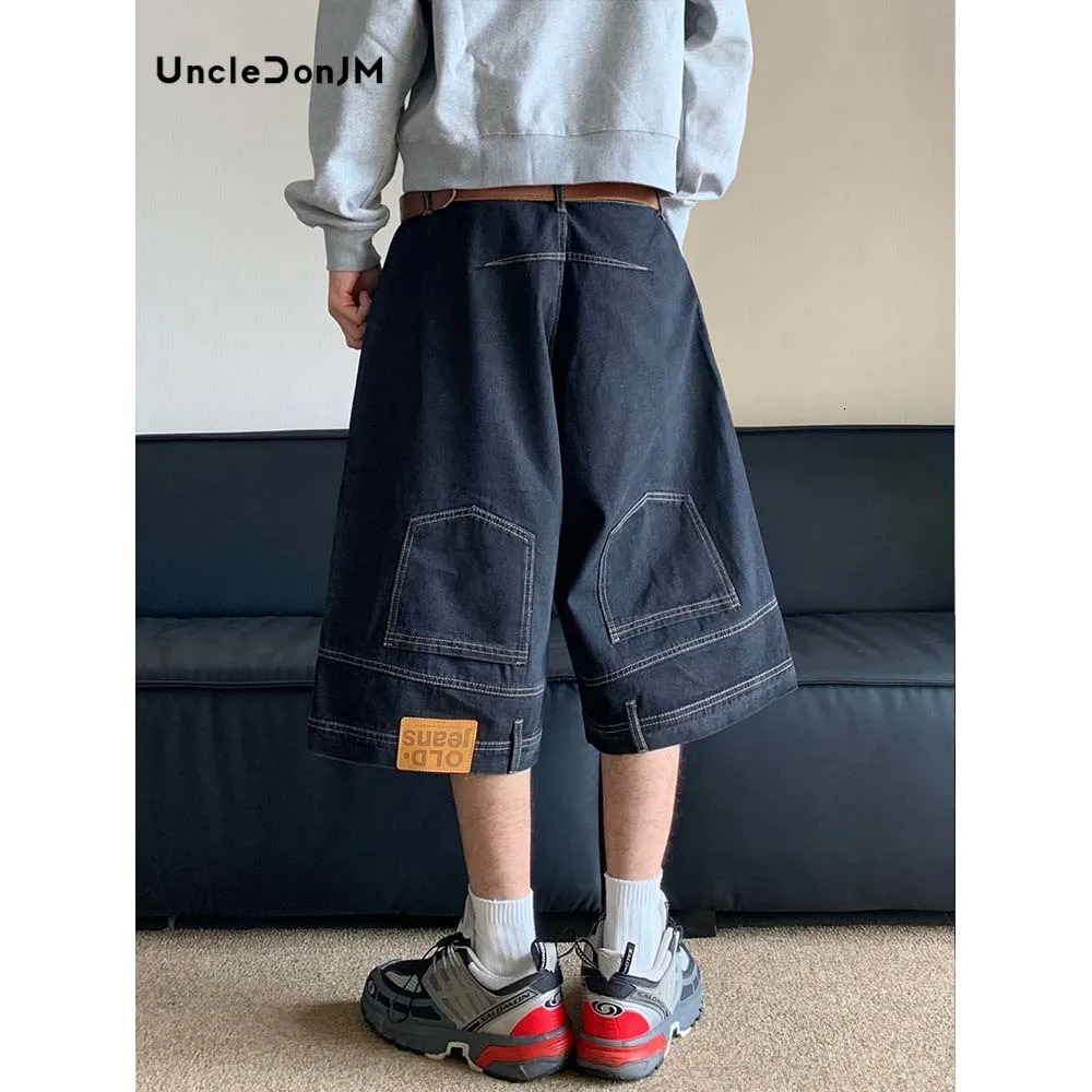 Inverted Denim Jorts Mens Baggy Hip Hop Streetwear Retro Harajuku Wide Leg Shorts 240523