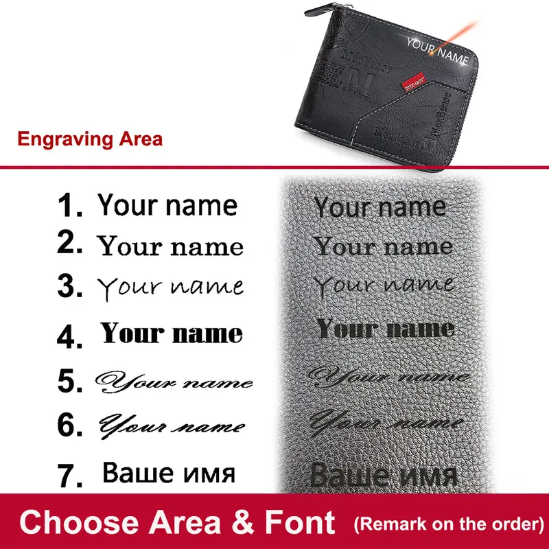 Free Name Engraving New Short Men Zipper Wallets Brand Card Holder Coin Pocket Male Wallet Classic Photo Holder Men's Purses