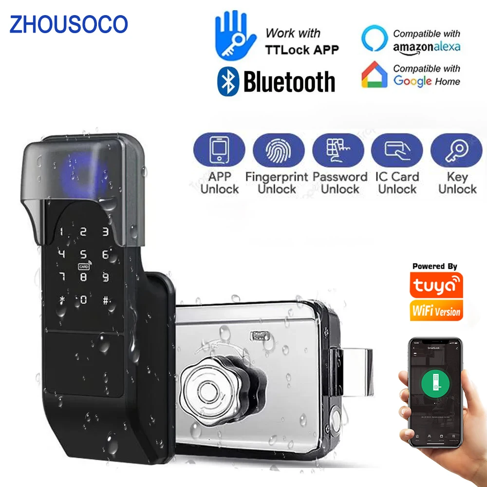 Tuya Smart Lock Waterproof WIFI TTLock Bluetooth Fingerprint Rim Lock Card Digital Code Electronic Door Lock for Home Security