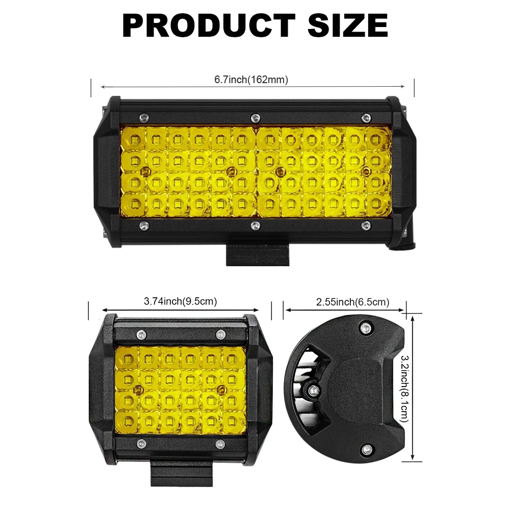 ANMINGPU 4" 7" 72W 144W Yellow LED Light Bar for Car Truck Boat 4x4 Tractor Spotlight LED Work Light Bar Offroad LED Bar 12V 24V