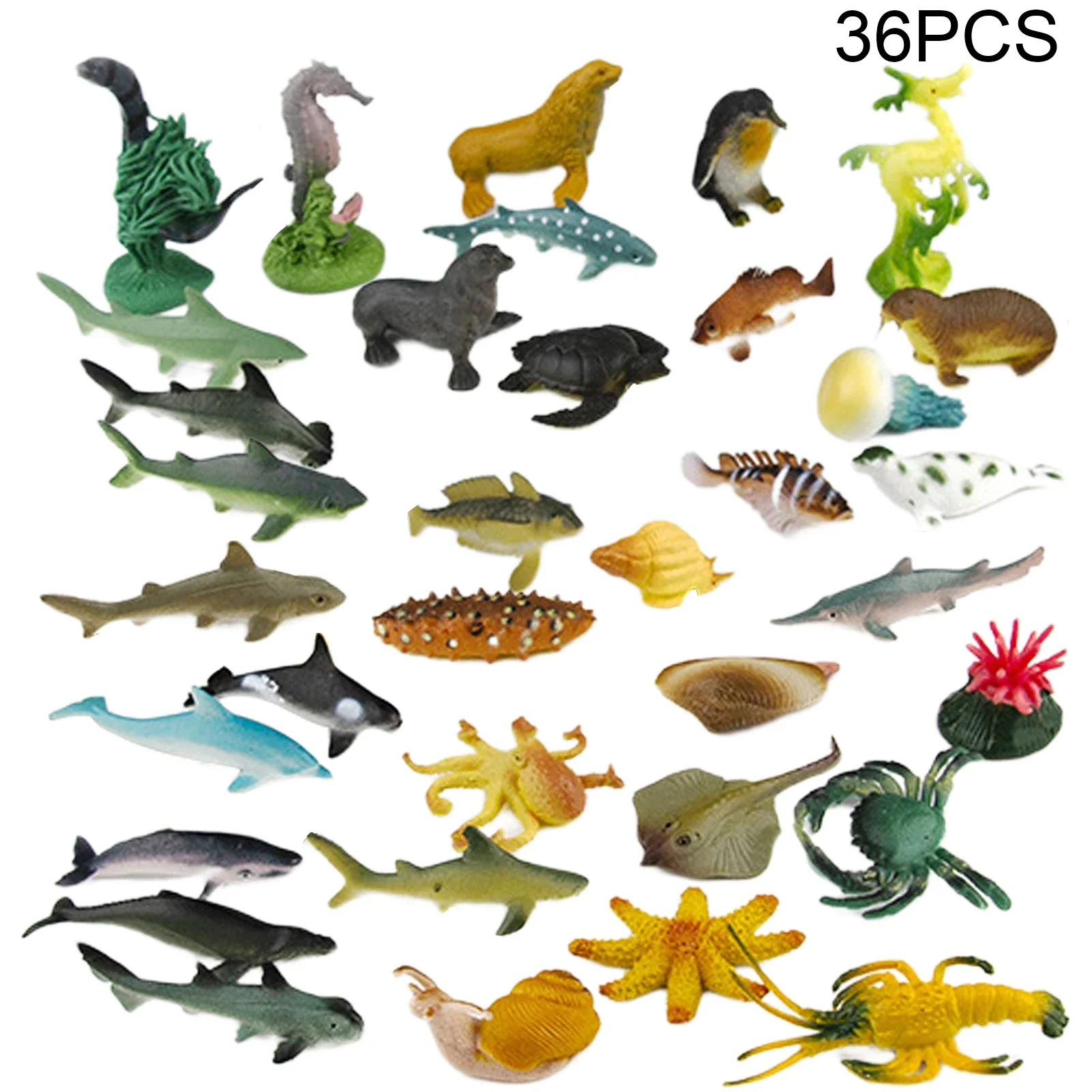 36pcs Realistic Birthday Mini Sea Creature Recycled Plastic Toy Cake Creative Thinking Ocean Animal Figures