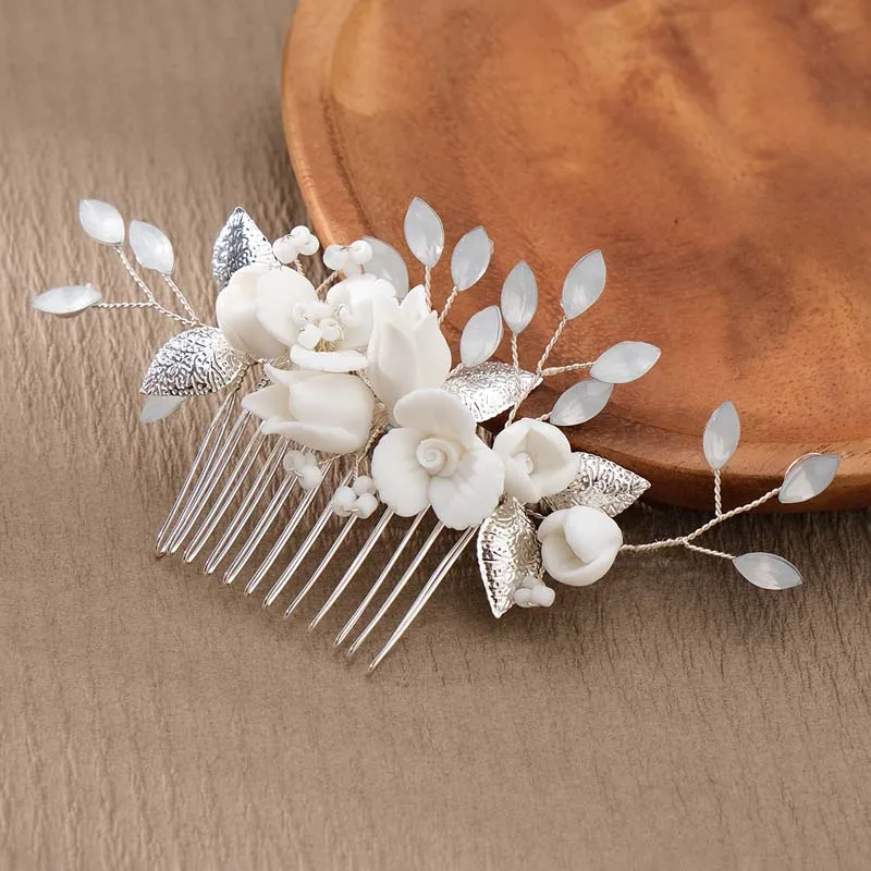 Bridal Wedding Hair Accessories Flower Shiny Rhinestones Hair Combs Jewelry Women Silver Gold Bride Headpiece Party Bridesmaid
