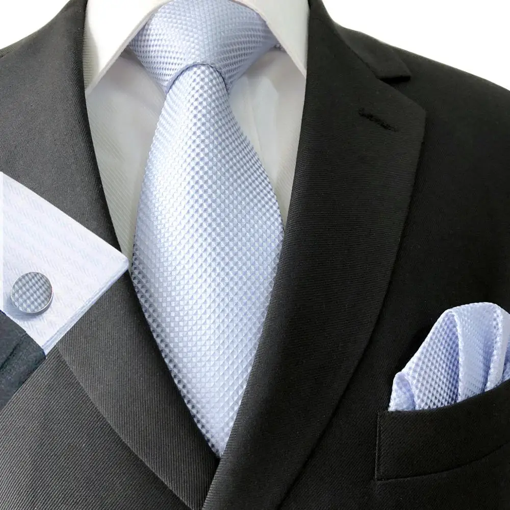 Paisley Blue Multicolor Mens Necktie Set Wedding with Classic Pocket Square Party Cufflinks Silk Fashion