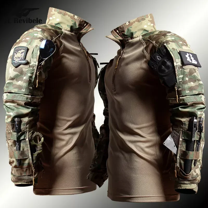 Outdoor Tactical Sets Men Wear-resistant Hunting Uniform Sweatshirt+Multi-pocket Cargo Pant 2 Pcs Suits Waterproof Combat Set