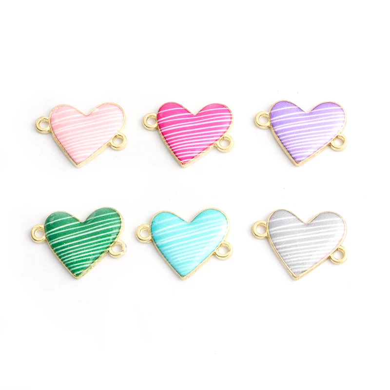 10pcs Minimalist Lines Heart Enamel Connectors Couple Trinkets Accessories DIY Necklace Bracelet Colourful Double Loops Pendants
