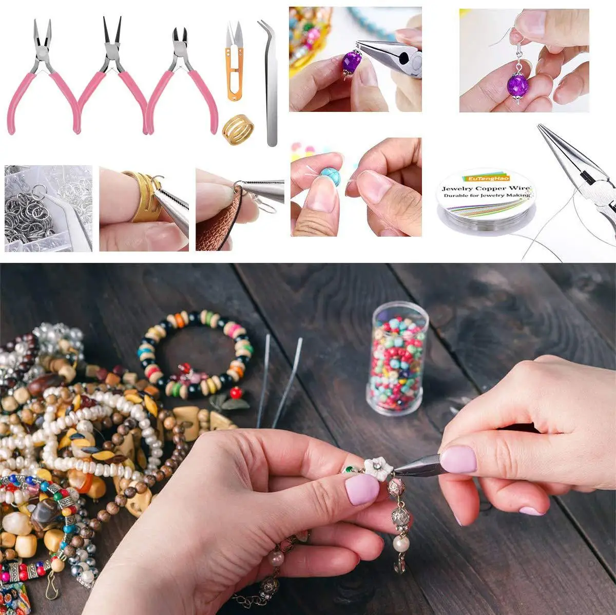 Jewelry Making Supplies Kit Includes Assorted Beads Jewelry Charms Finding Imitation-pearl Spacer Beads Wire Cord Pliers Caliper