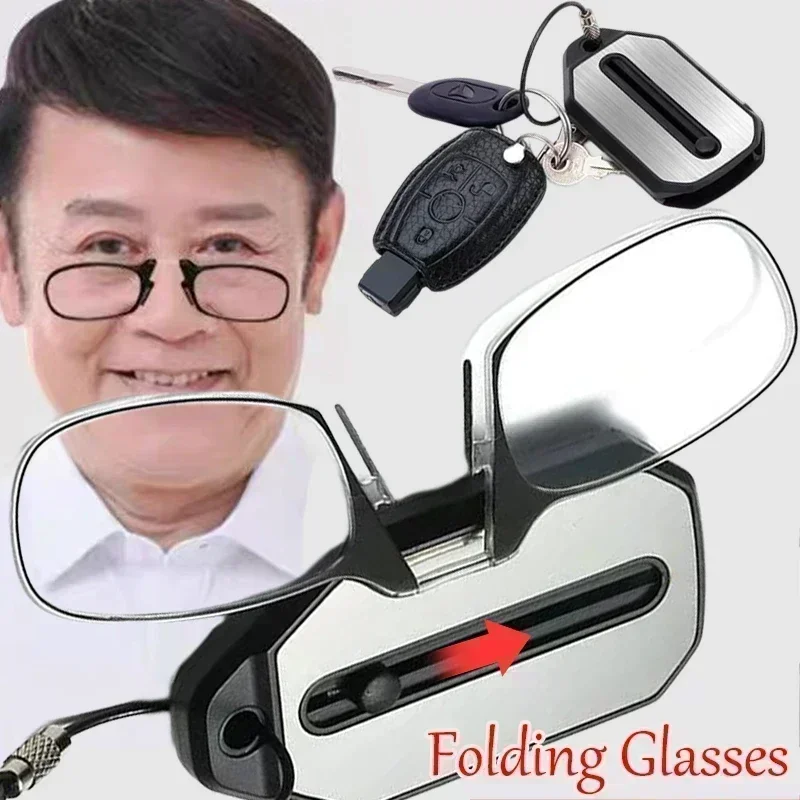 New Nose Clip Reading Glasses for Men Women Portable Hyperopia Glasses Eyeglasses Folding Glasses with Keychain +1.0 To +3.0