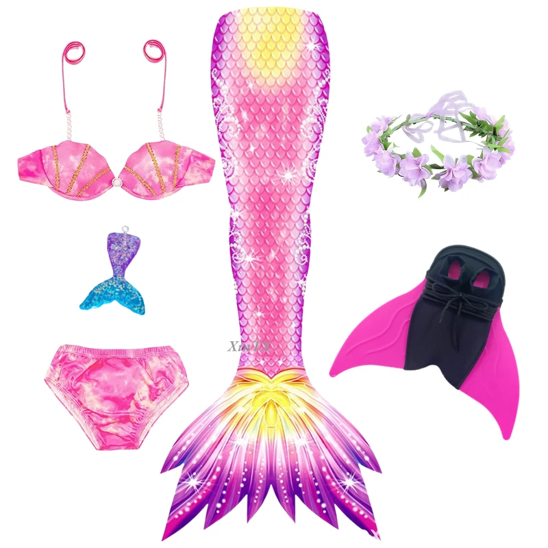 Kids Girls Swimming Mermaid Tail Mermaid Costume Cosplay Children Swimsuit Fantasy Bikini Can Add Monofin Fin Halloween