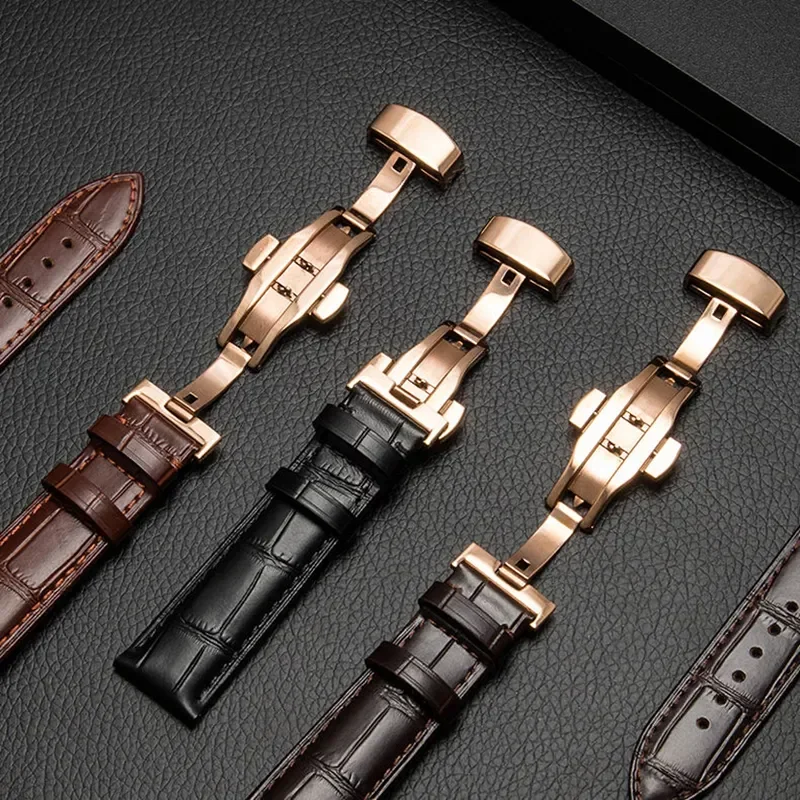 Genuine Leather Strap 20mm 22mm Watch Band with Watchband Box Butterfly Clasp Watchband Replacement Bracelet Watch Accessories