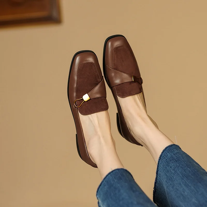 RYAMAG Original French Retro WOMEN'S LOAFERS Color Matching Loafer Women's 2022 Spring New Low Thick Heel All-match Single Shoes